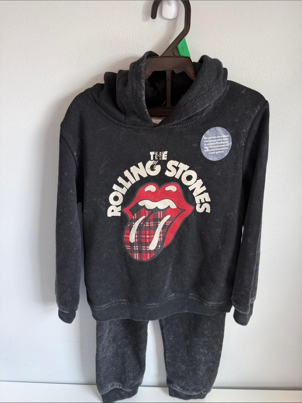 the Rolling Stones Black Hoodie with Red Plaid Tongue Graphic